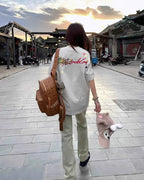 Floral Script Back Print Oversized T-Shirt