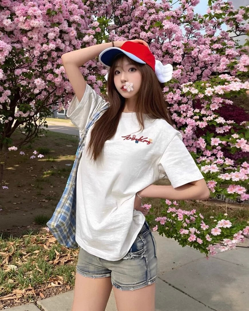 Floral Script Back Print Oversized T-Shirt