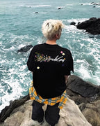 Floral Script Back Print Oversized T-Shirt