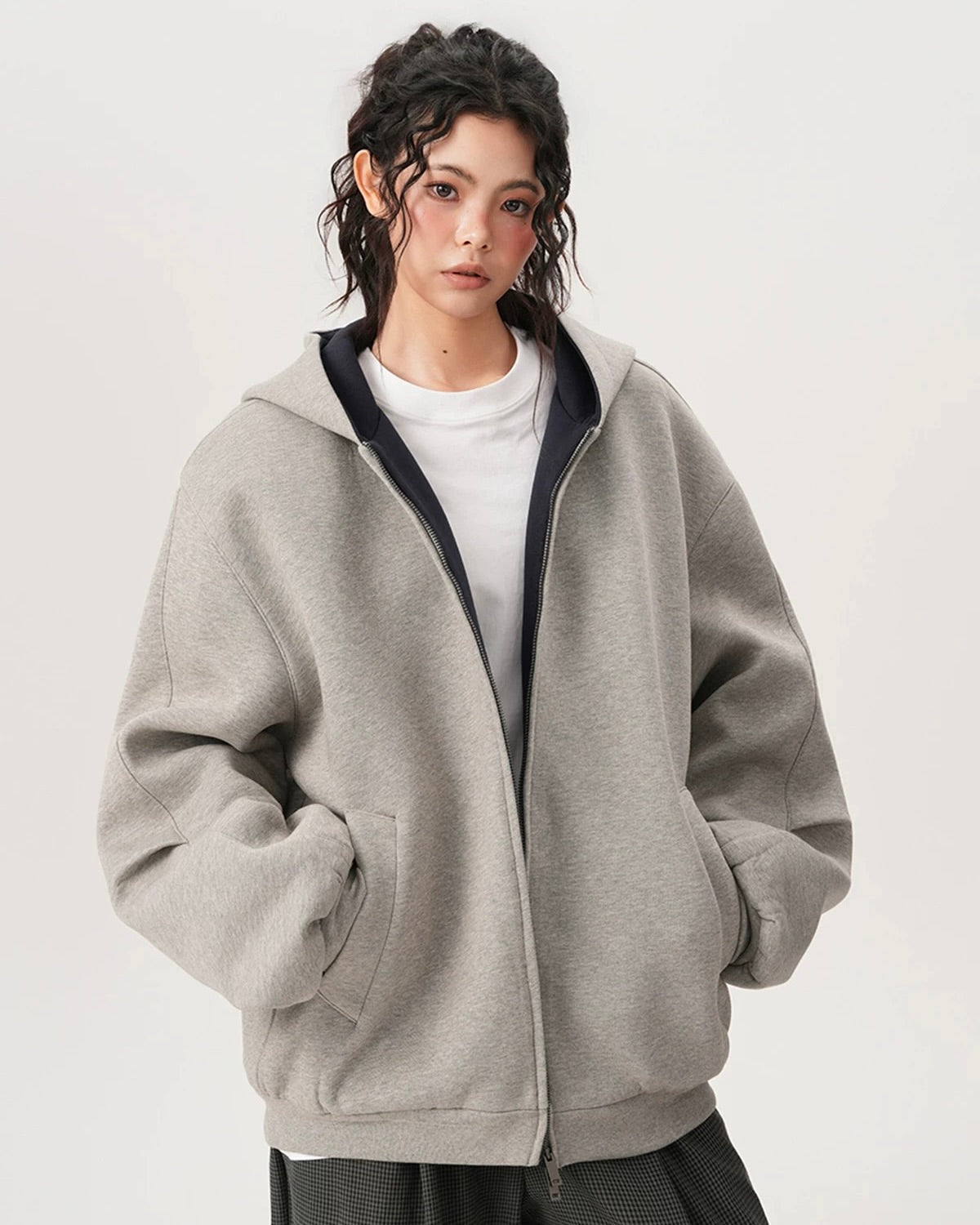 Oversized Zip-Up Hoodie — Contrast Hood