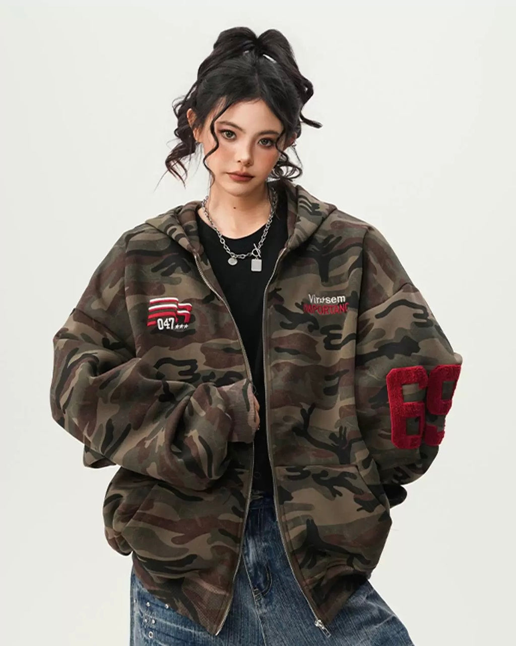 Camo Oversized Zip-Up Hoodie