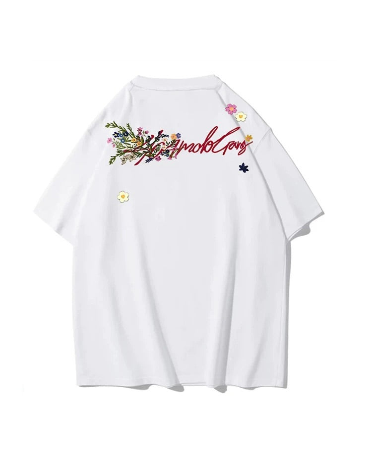 Floral Script Back Print Oversized T-Shirt