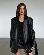 Crocodile Texture Leather Blazer