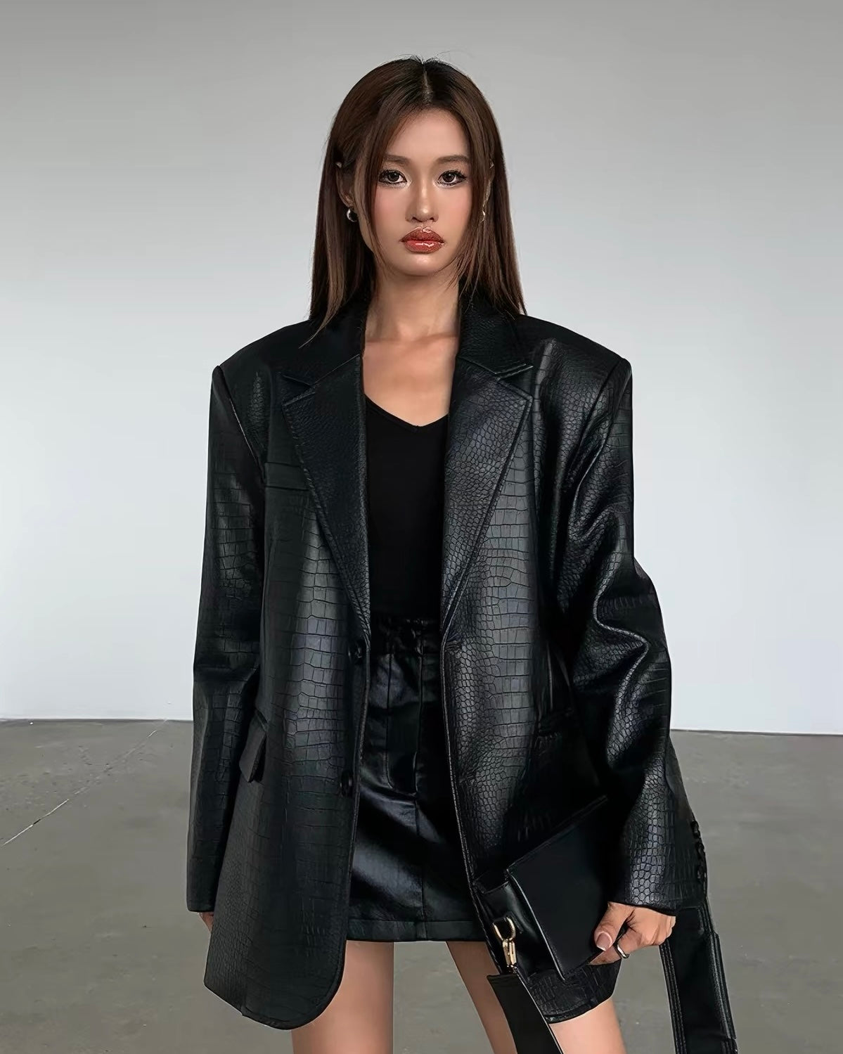 Crocodile Texture Leather Blazer
