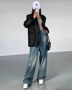 Crocodile Texture Leather Blazer