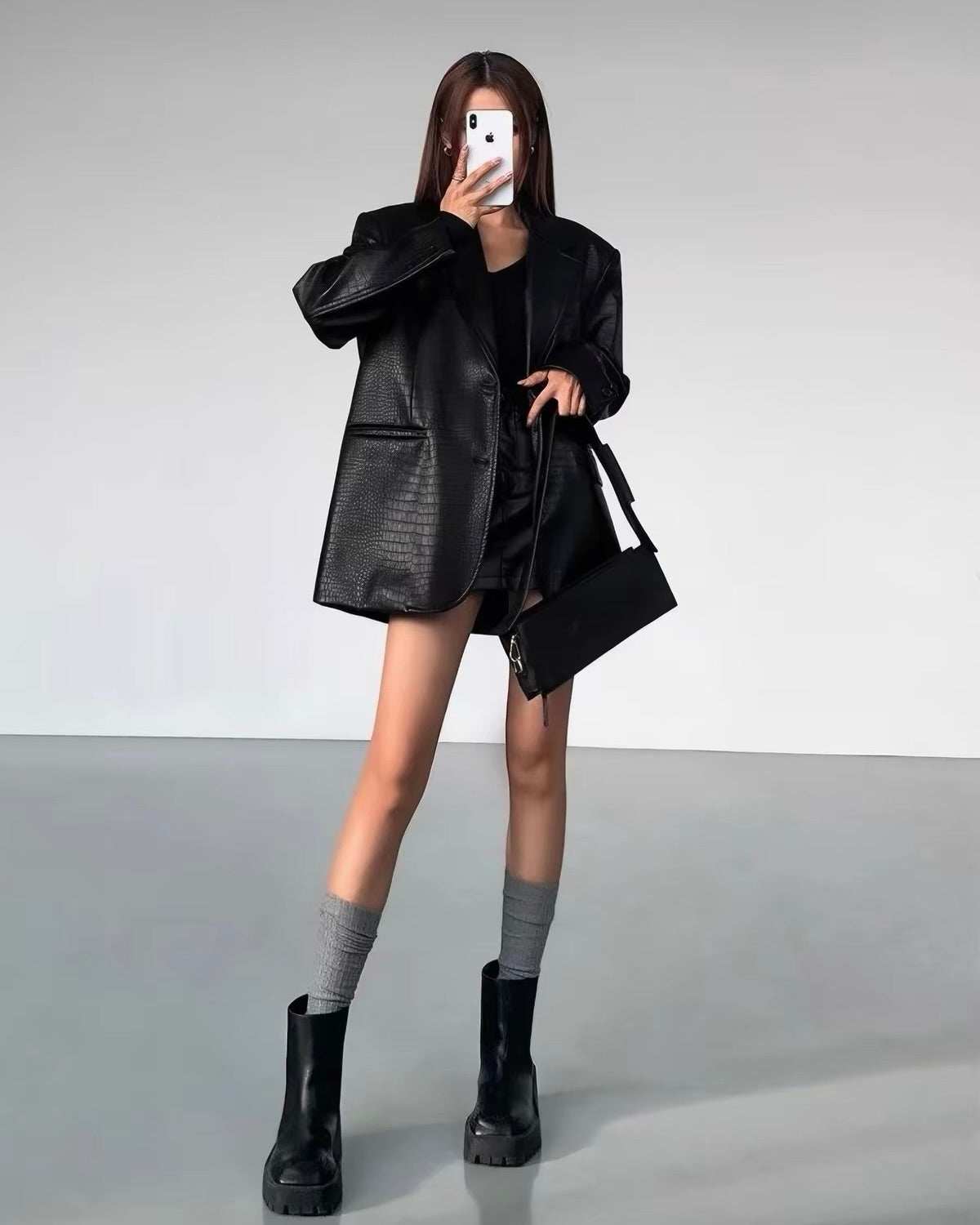 Crocodile Texture Leather Blazer