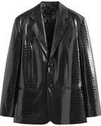 Crocodile Texture Leather Blazer