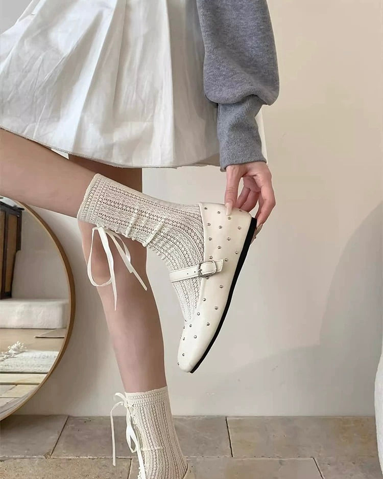 Studded Square-Toe Mary Jane Flats