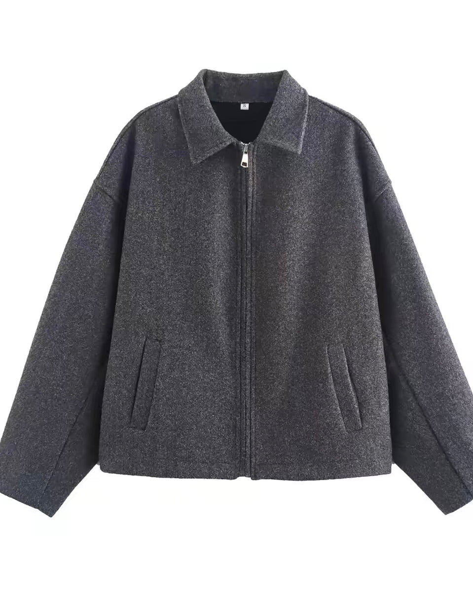 Minimal Zip Wool-Look Jacket