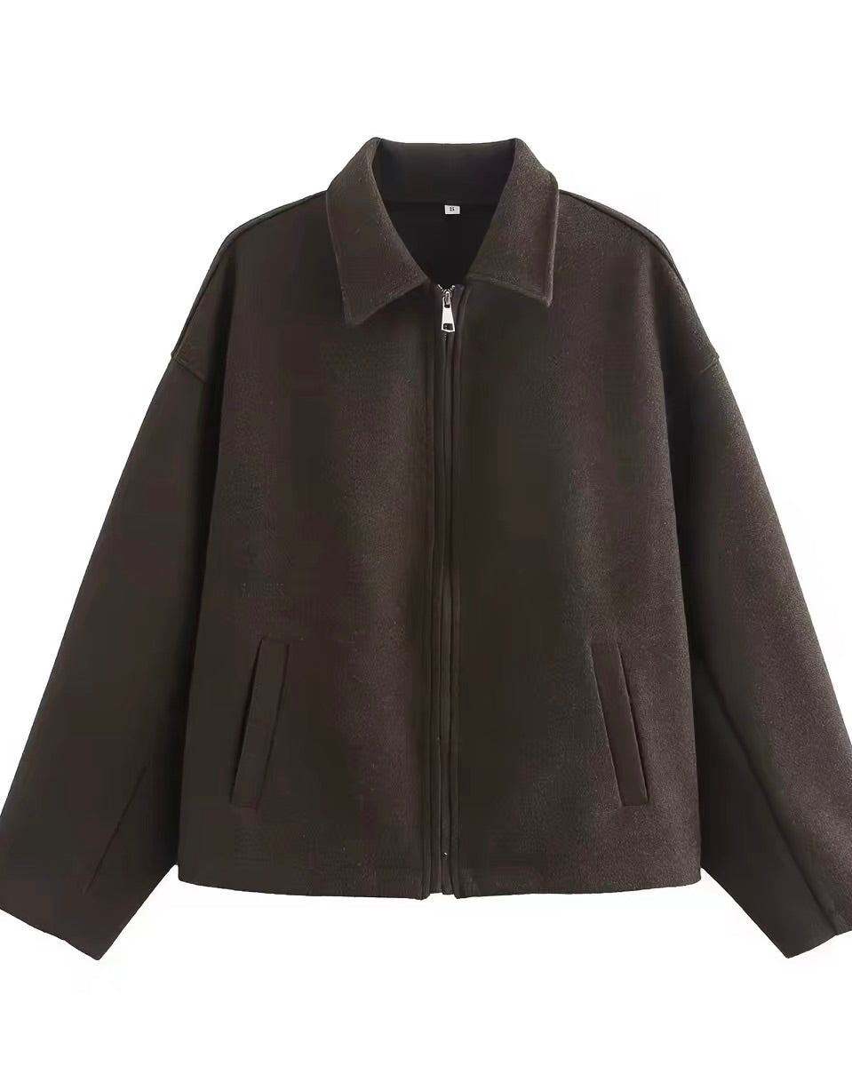 Minimal Zip Wool-Look Jacket
