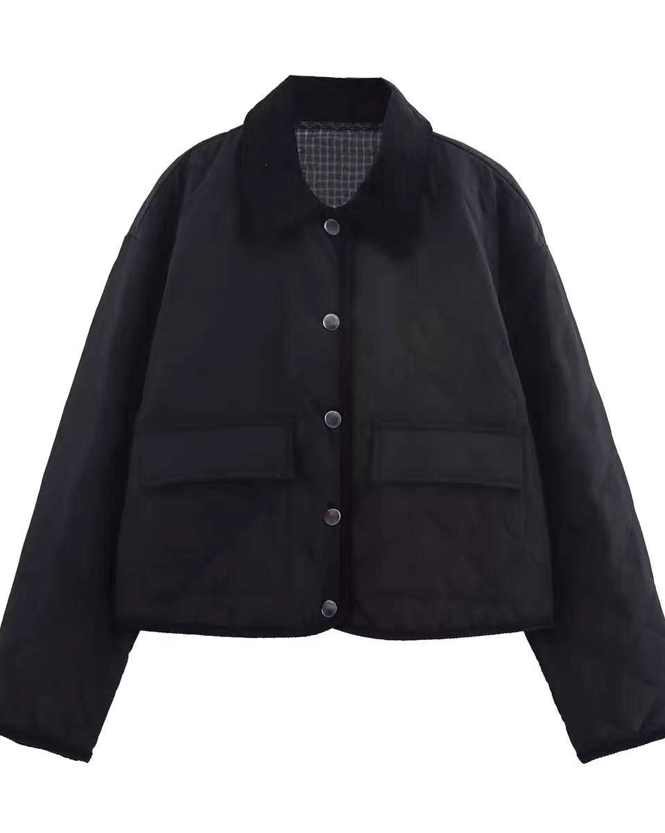 Corduroy Collar Quilted Jacket