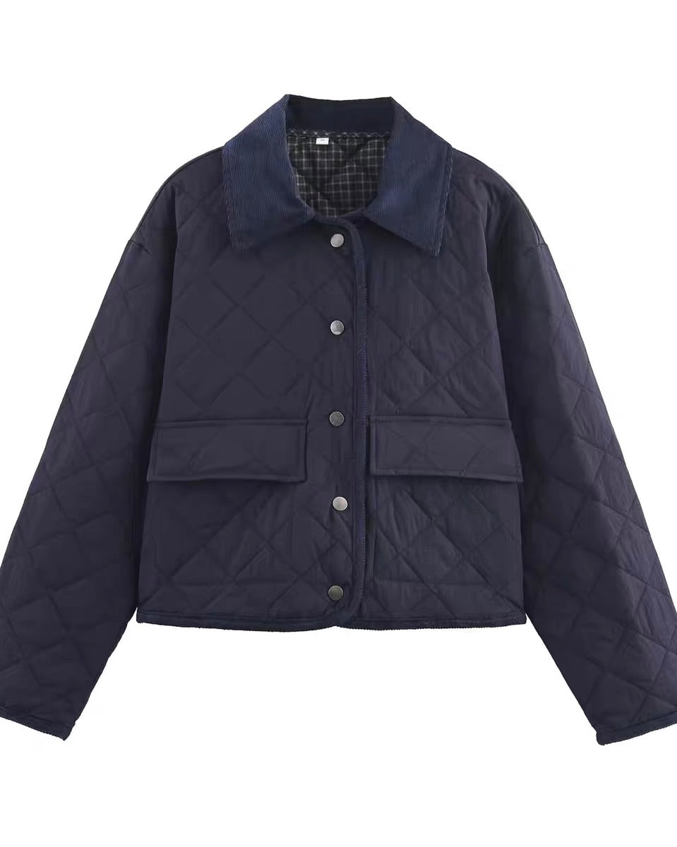 Corduroy Collar Quilted Jacket
