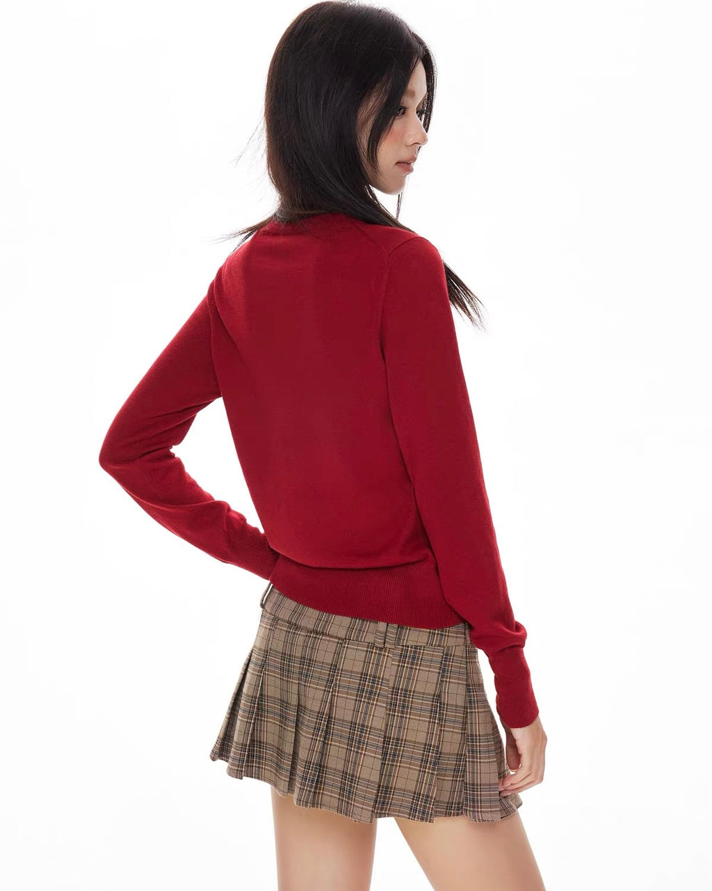 Color Button Cardigan Set