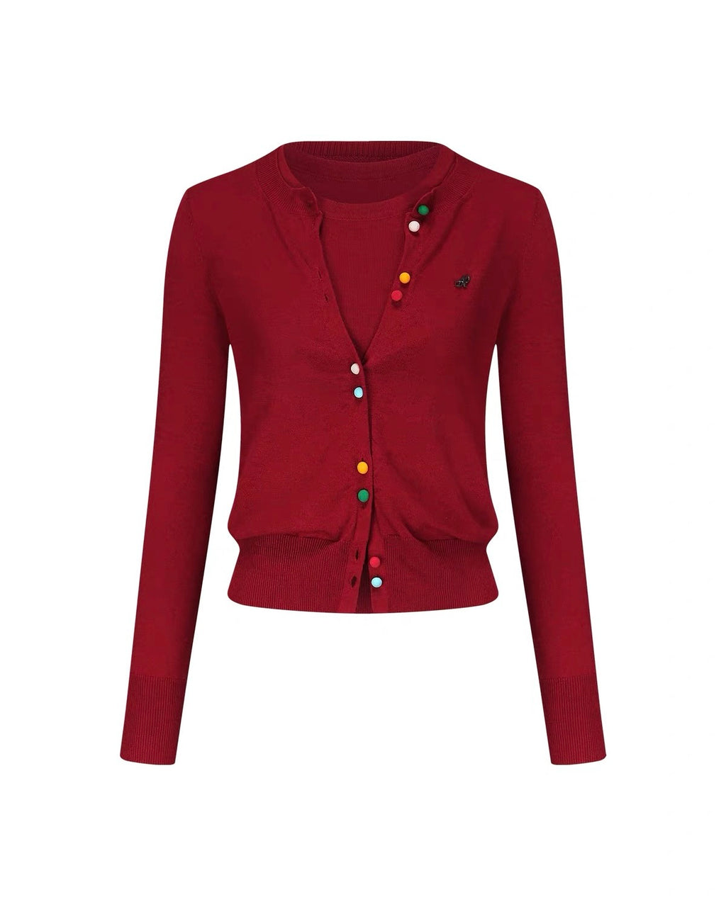 Color Button Cardigan Set