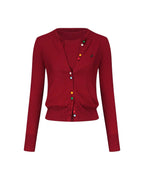 Color Button Cardigan Set