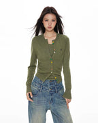 Color Button Cardigan Set