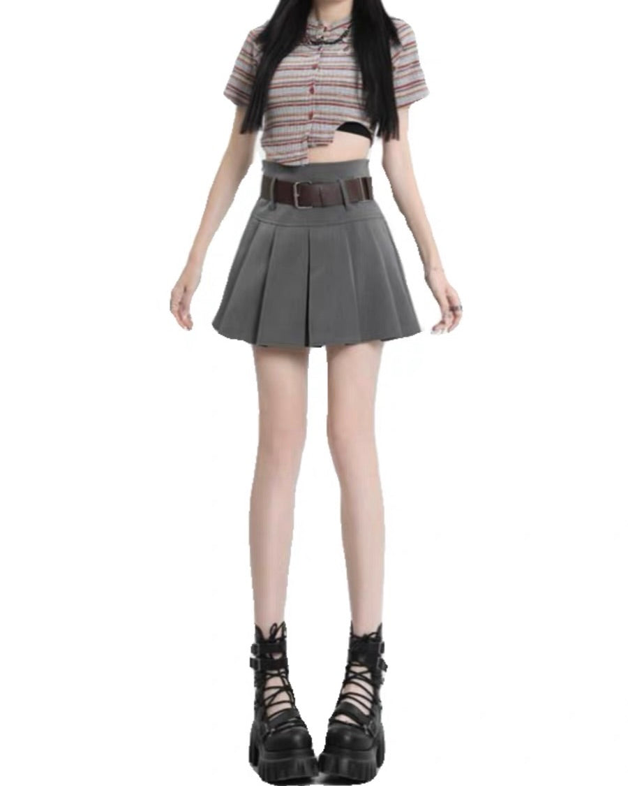 High Waist Pleated Mini Skirt