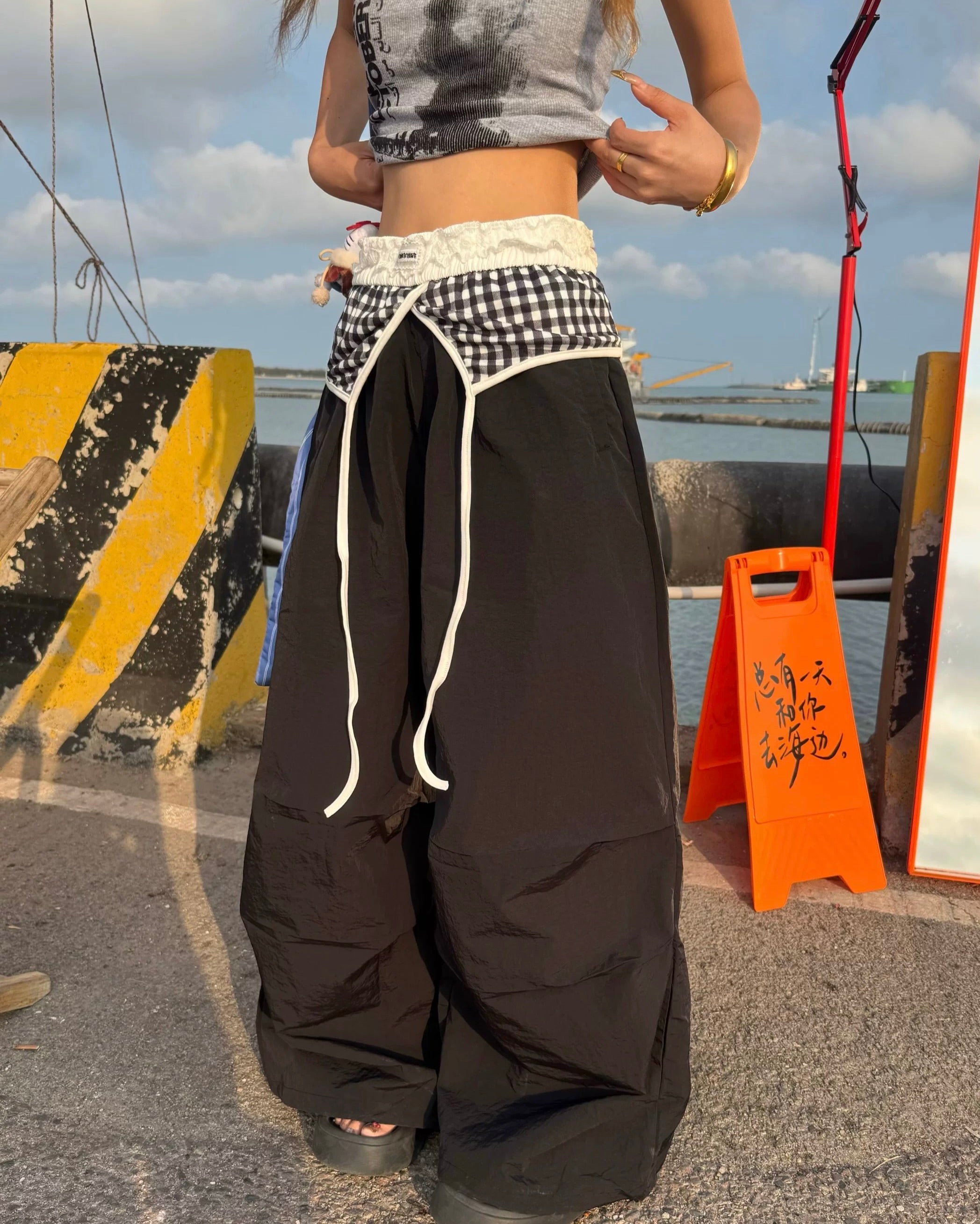 Layered Gingham Pants