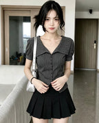 Pleated Sailor Collar Blouse