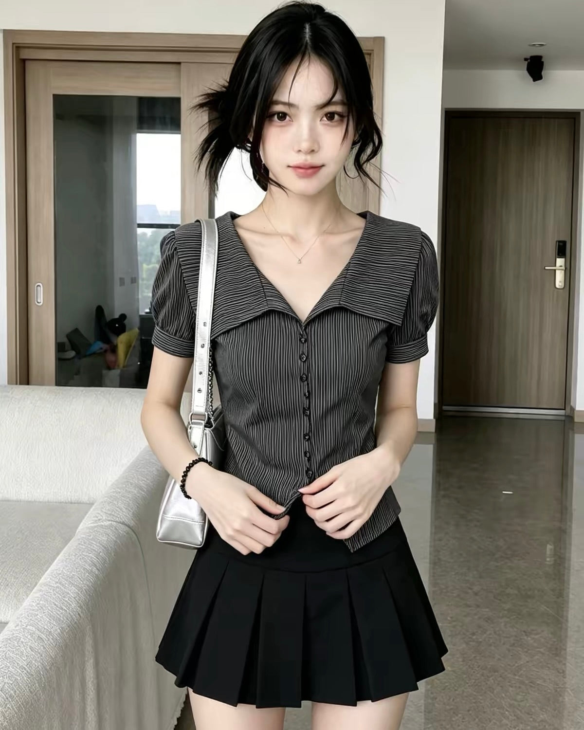 Pleated Sailor Collar Blouse
