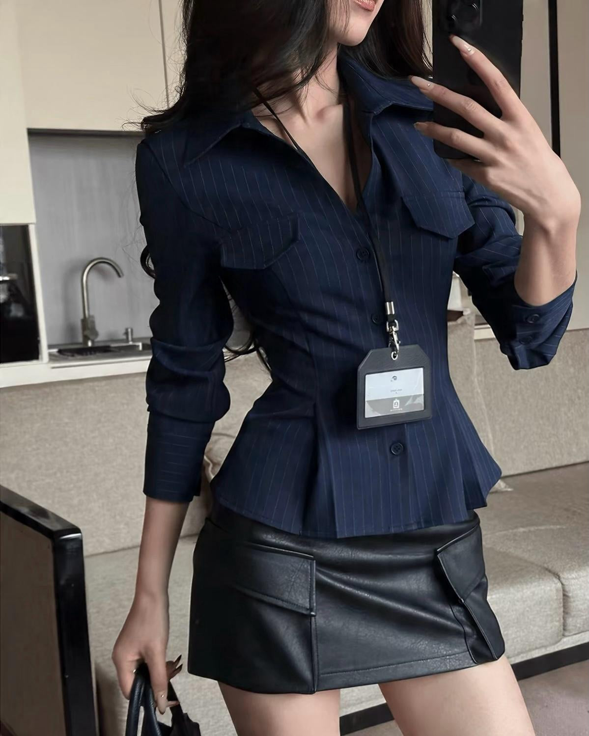 Pinstripe Peplum Shirt