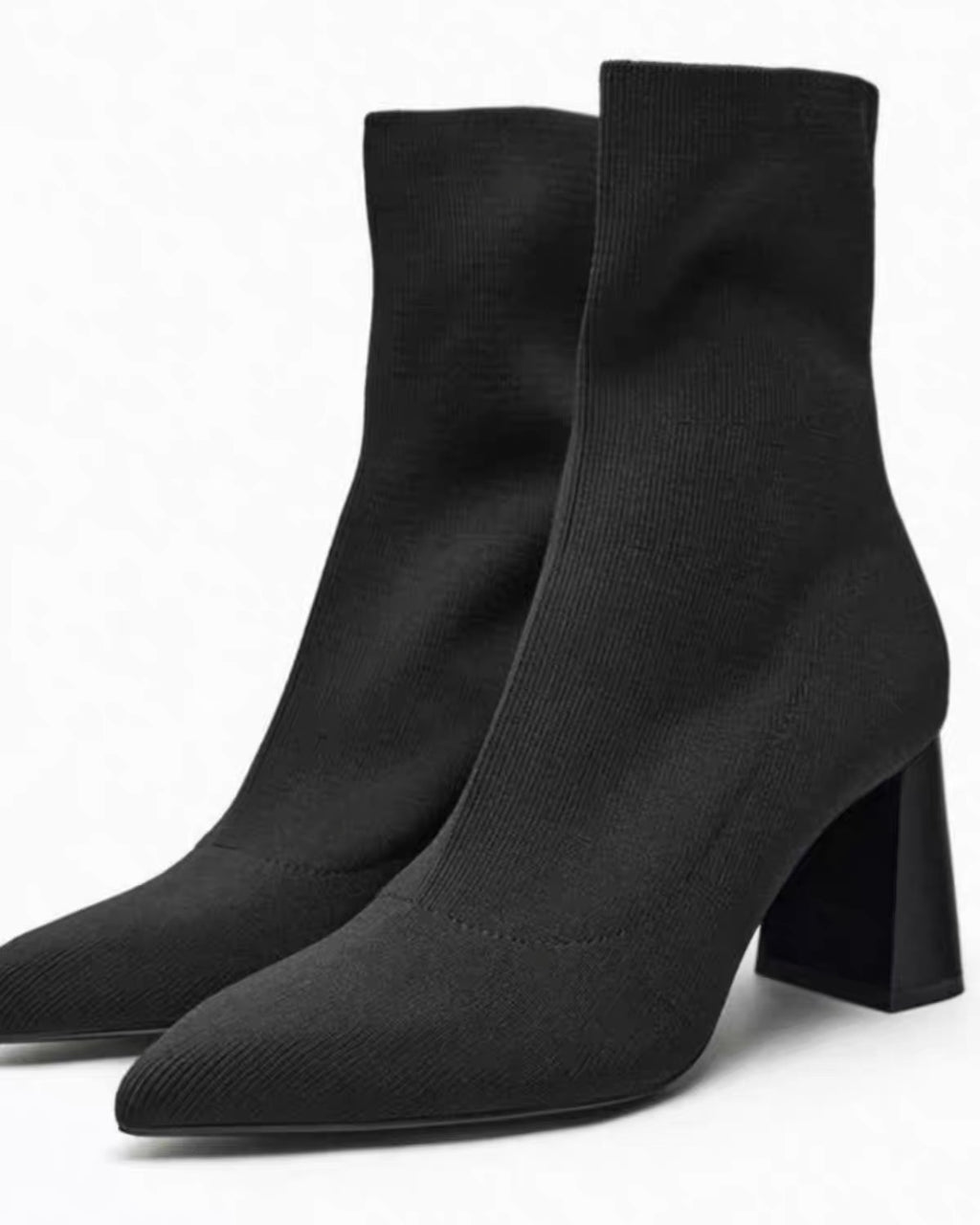 Square-Toe Knit Ankle Boots