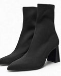 Square-Toe Knit Ankle Boots
