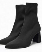 Square-Toe Knit Ankle Boots