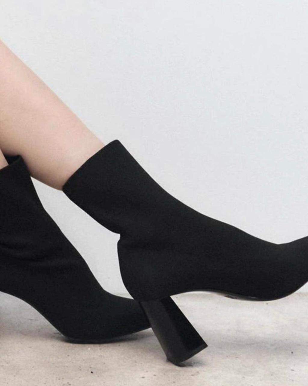 Square-Toe Knit Ankle Boots