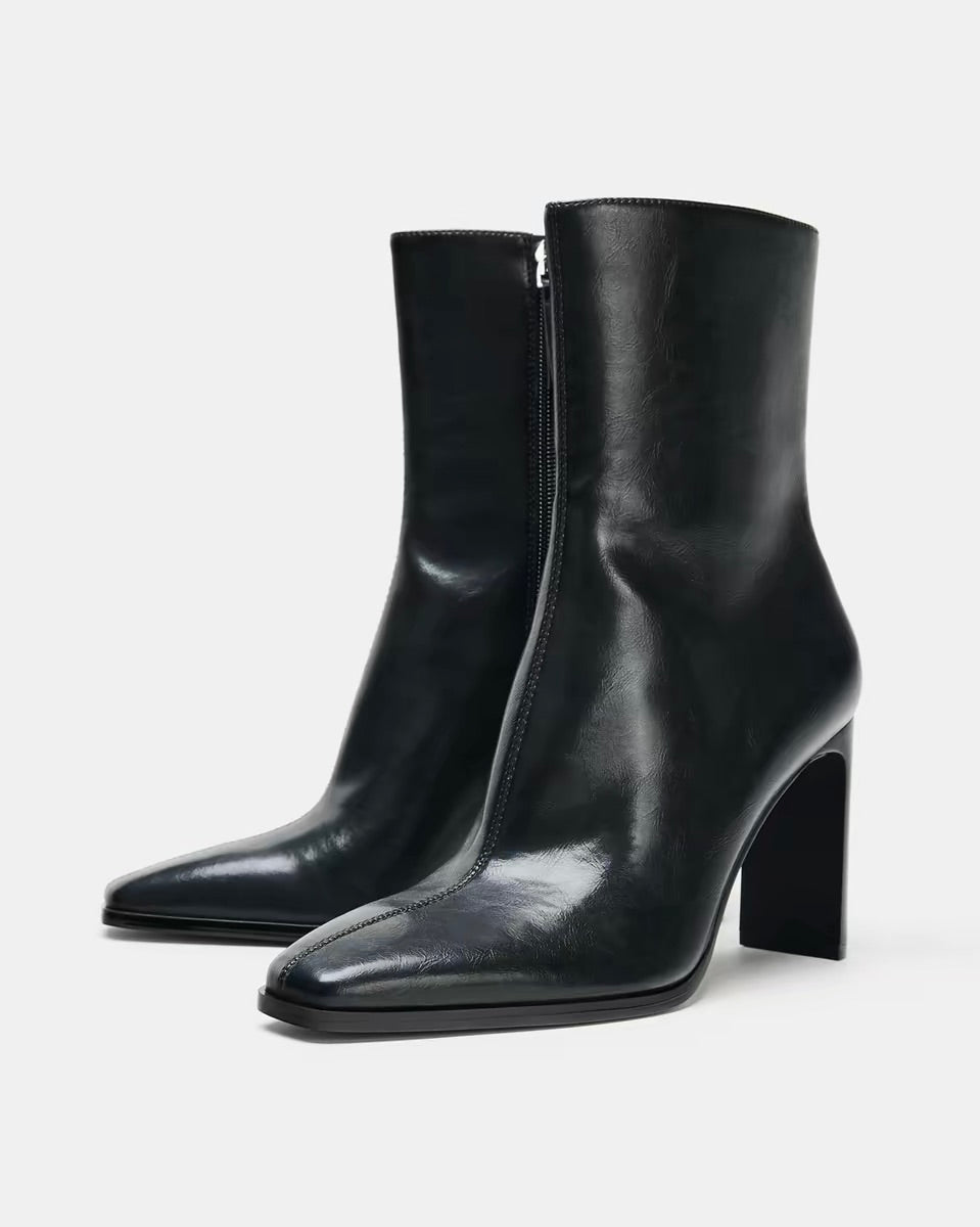 Square-Toe High Heel Ankle Boots