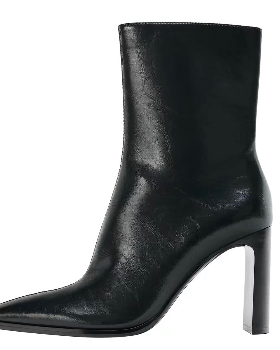 Square-Toe High Heel Ankle Boots