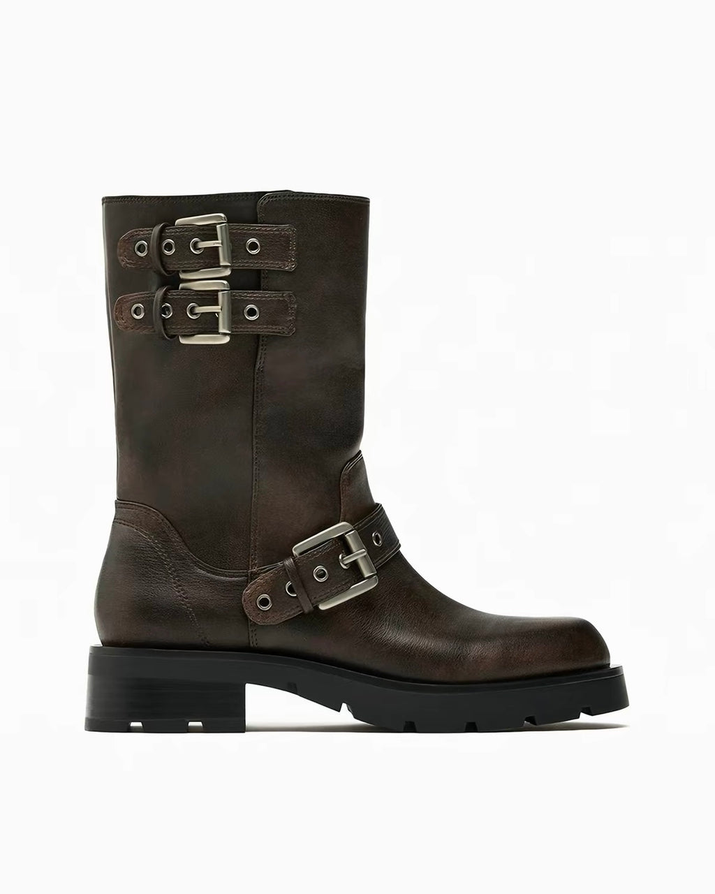 Buckle Leather Boots