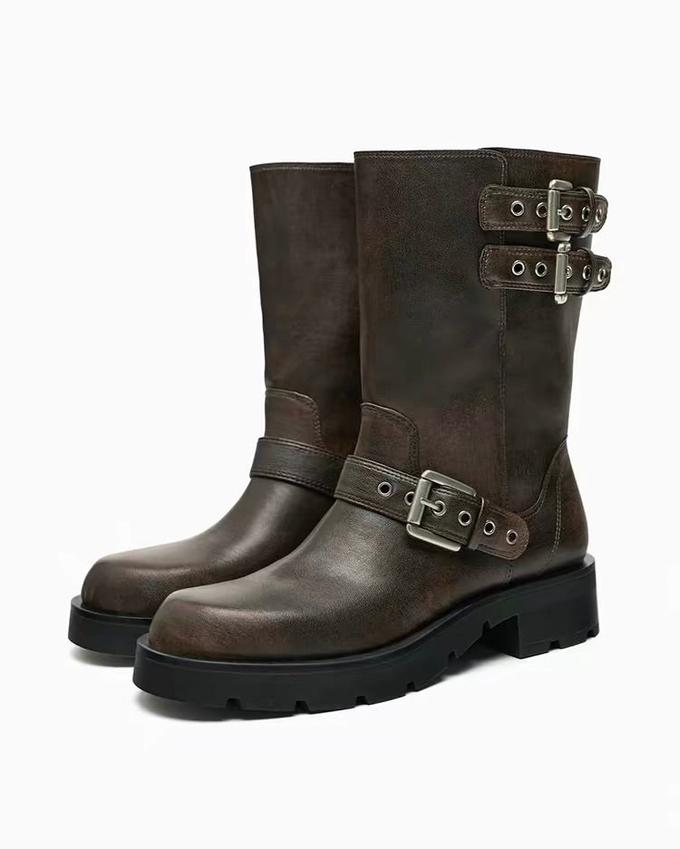 Buckle Leather Boots