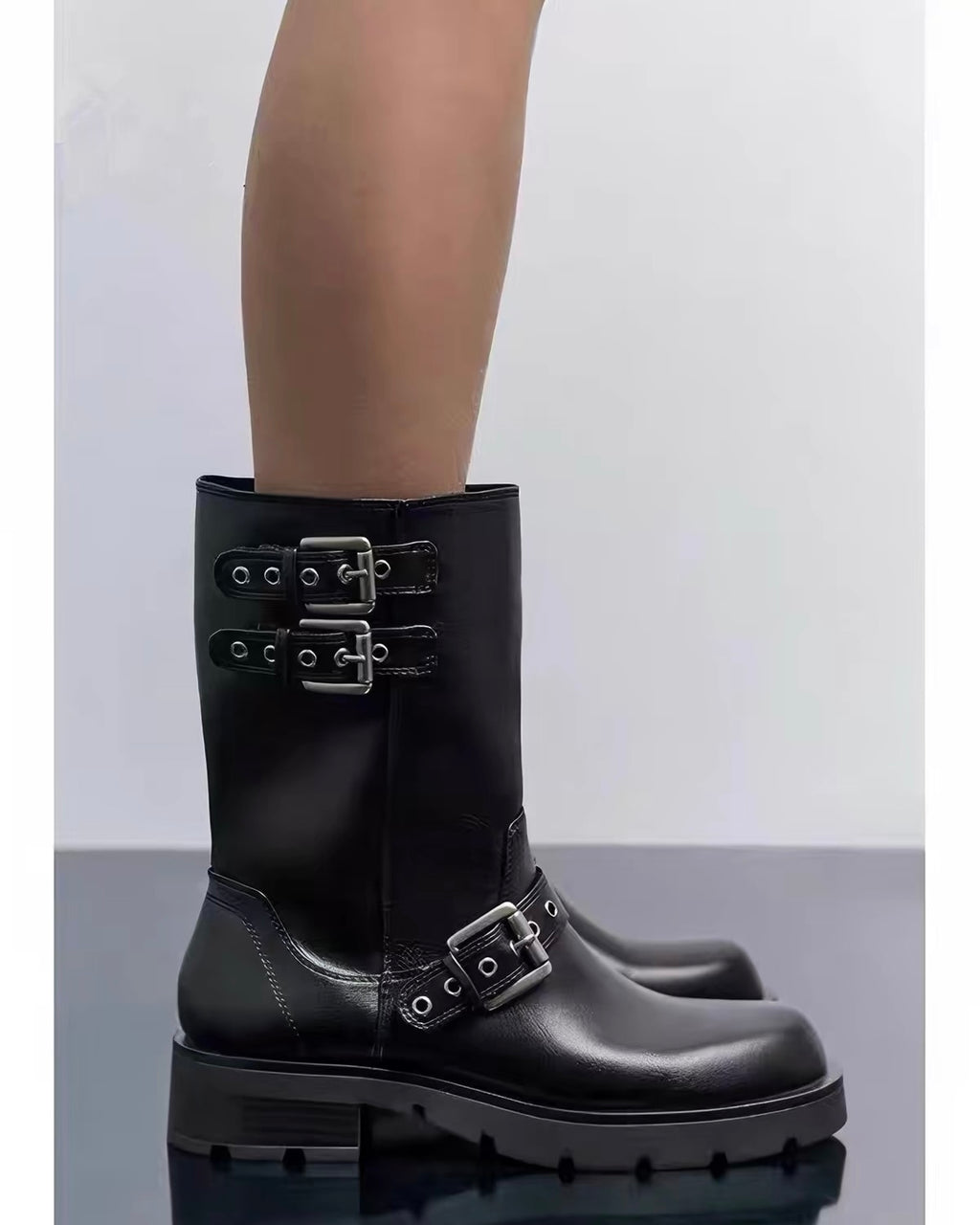 Buckle Leather Boots