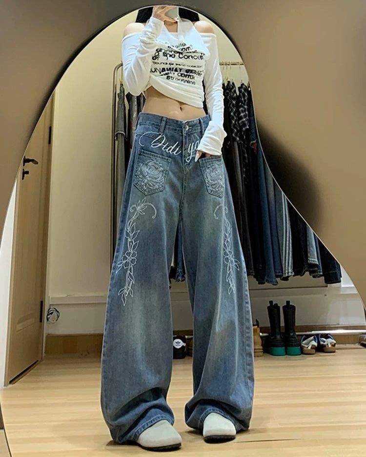 Embroidered Baggy Jeans