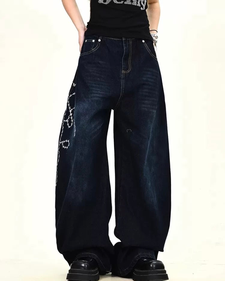 Grunge Embroidery Baggy Jeans