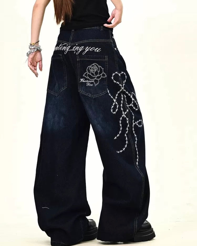 Grunge Embroidery Baggy Jeans