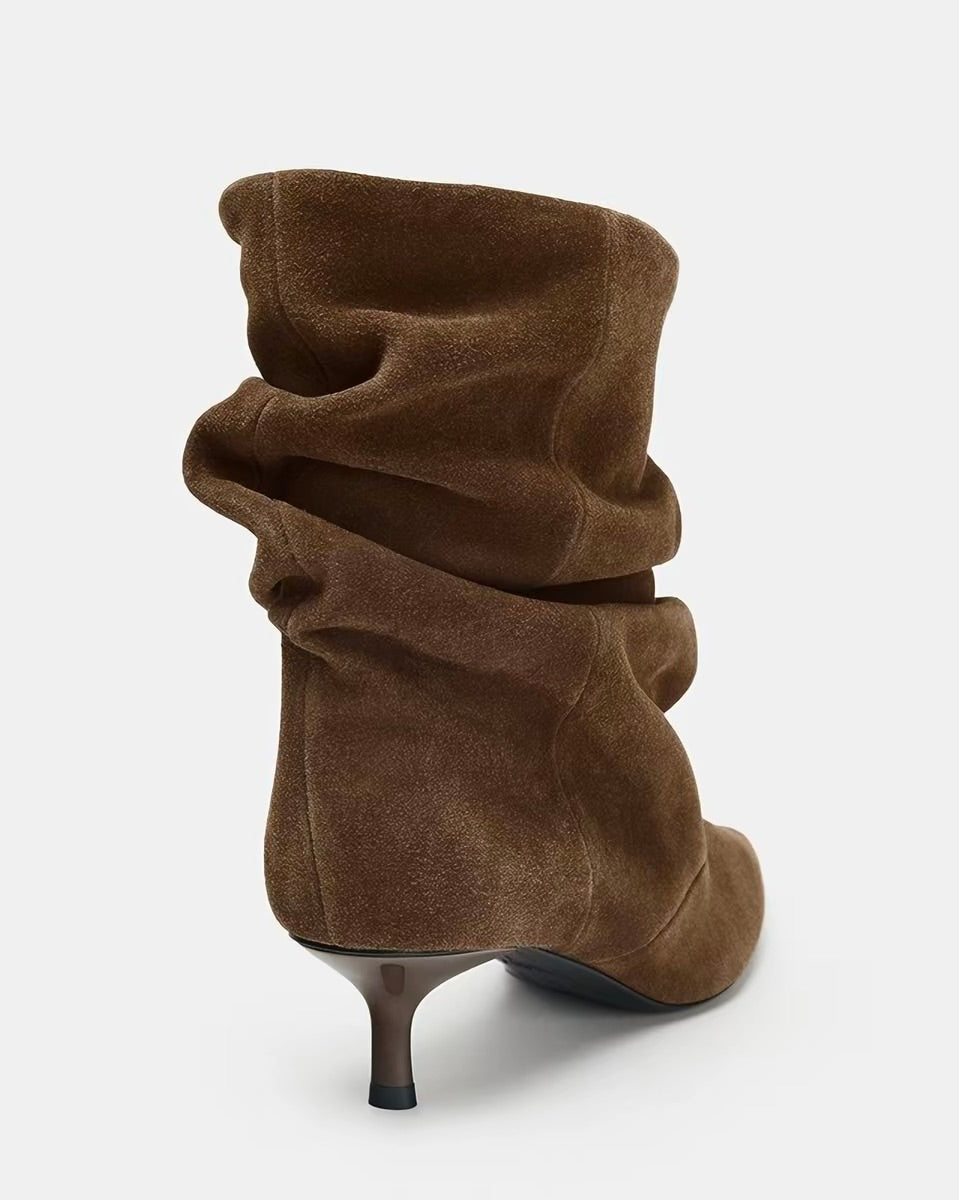 Draped Pointed-Toe Kitten Heel Boots