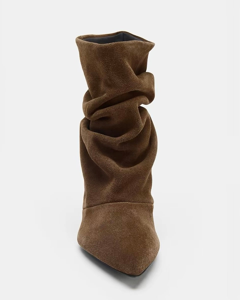 Draped Pointed-Toe Kitten Heel Boots