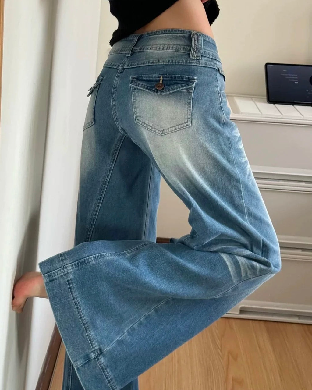 Vintage Wash Wide Leg Jeans