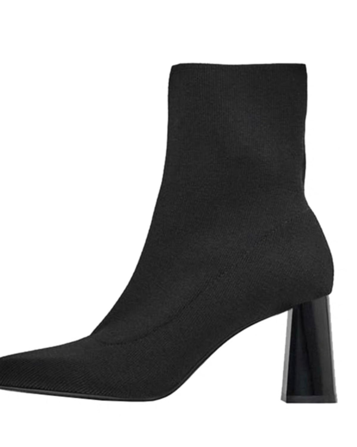 Square-Toe Knit Ankle Boots