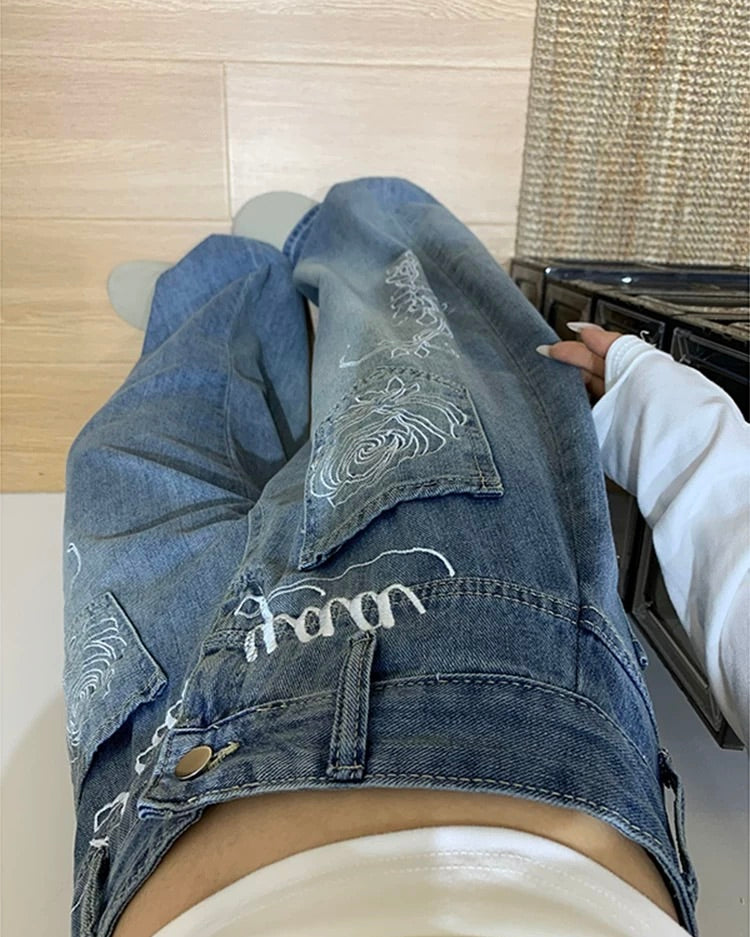Embroidered Baggy Jeans