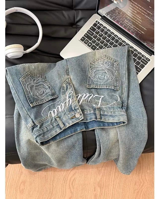 Embroidered Baggy Jeans
