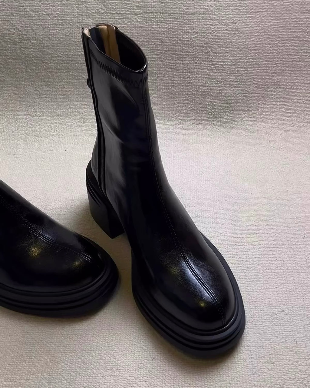 Glossy Black Ankle Boots