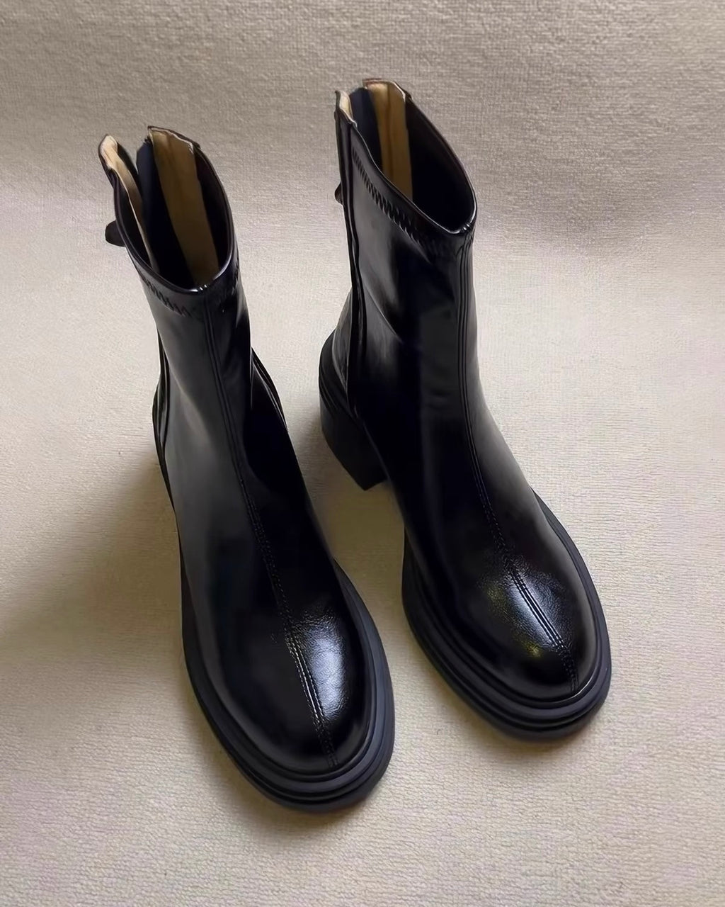 Glossy Black Ankle Boots