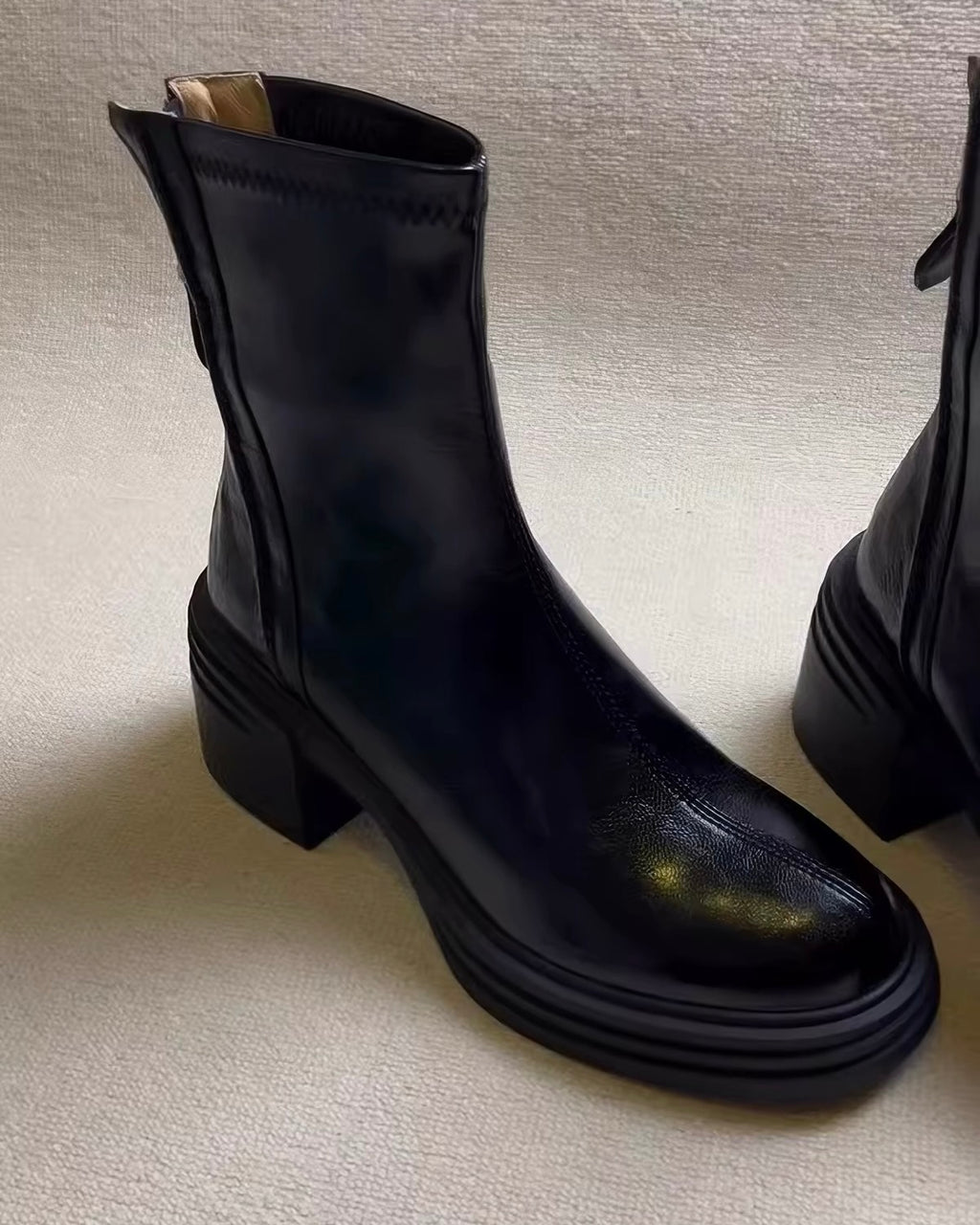 Glossy Black Ankle Boots