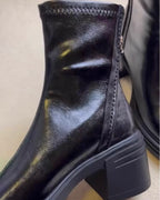 Glossy Black Ankle Boots