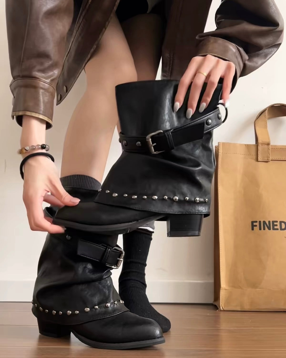 Studded Buckle Ankle Boots