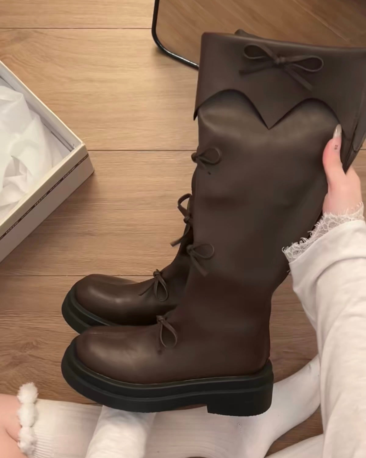Ribbon Knee-High Boots