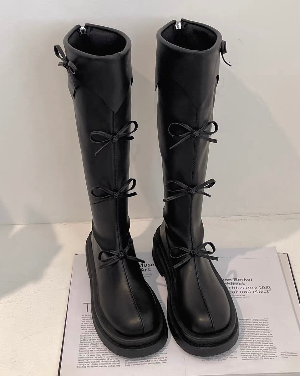 Ribbon Knee-High Boots